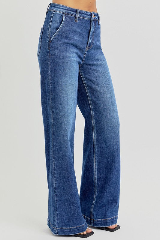 RISEN Full Size High Rise Wide Leg Jeans with Slanted Pockets - Sydney So Sweet