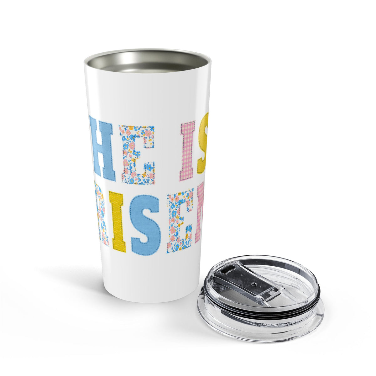 He is Risen Cross Floral Patchwork Easter 20oz Tumbler Christian Travel Mug