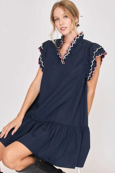 Umgee Full Size Ruffled Scalloped Sleeved Dress Plus Size - Sydney So Sweet