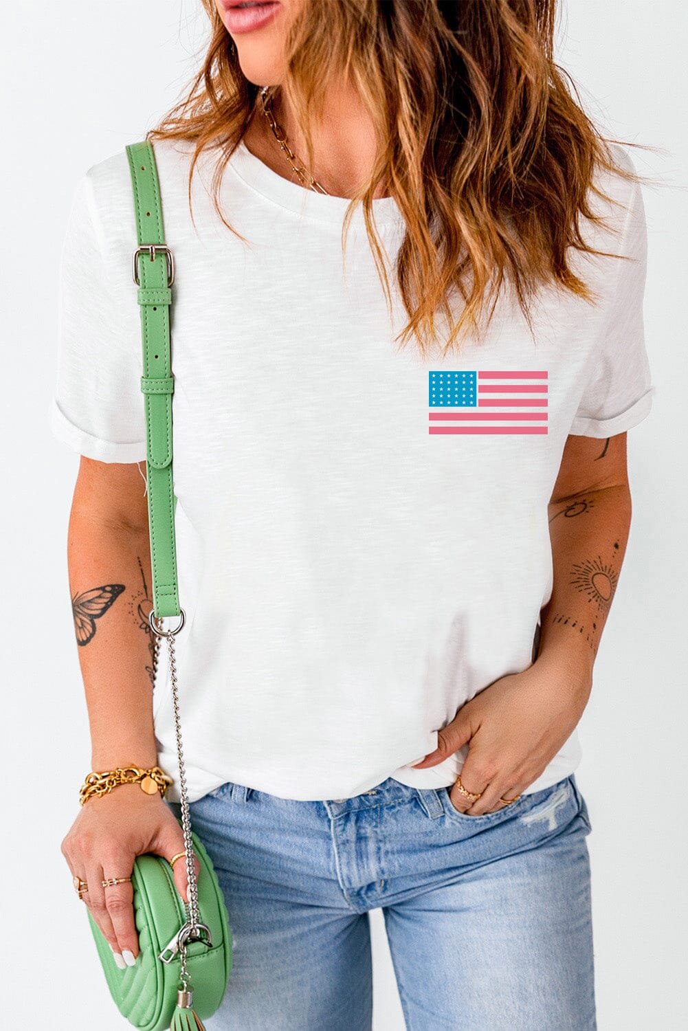 US Flag Round Neck Short Sleeve T-Shirt - Sydney So Sweet