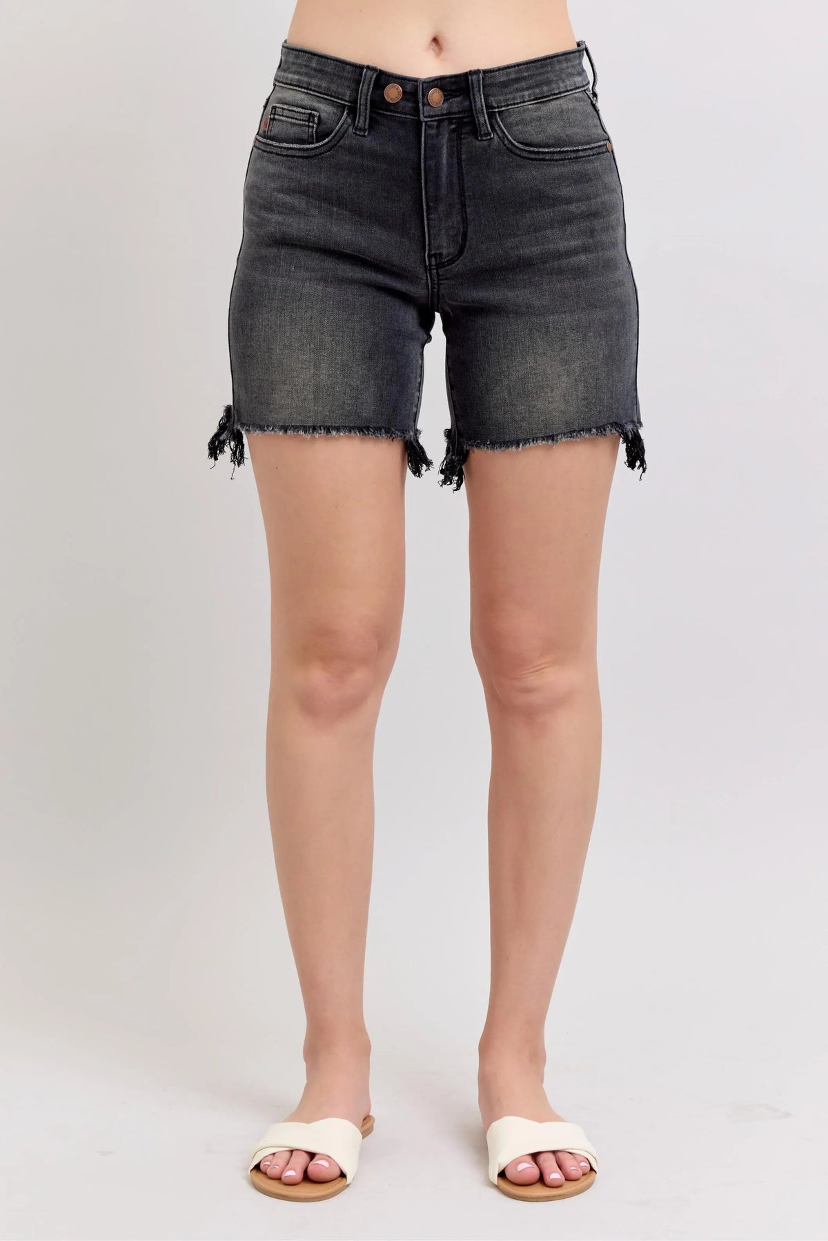 Judy Blue Full Size Long Cut Off 2 Button Dad Denim Shorts Plus Size - Sydney So Sweet