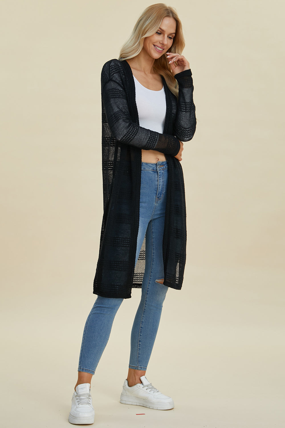 Double Take Full Size Open Front Longline Cardigan - Sydney So Sweet