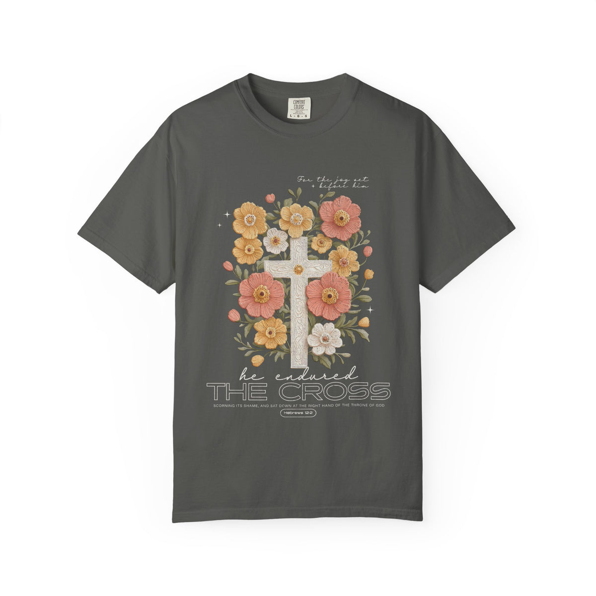Joy Set Before Him Floral Cross T‑Shirt Christian Faith Graphic Tee