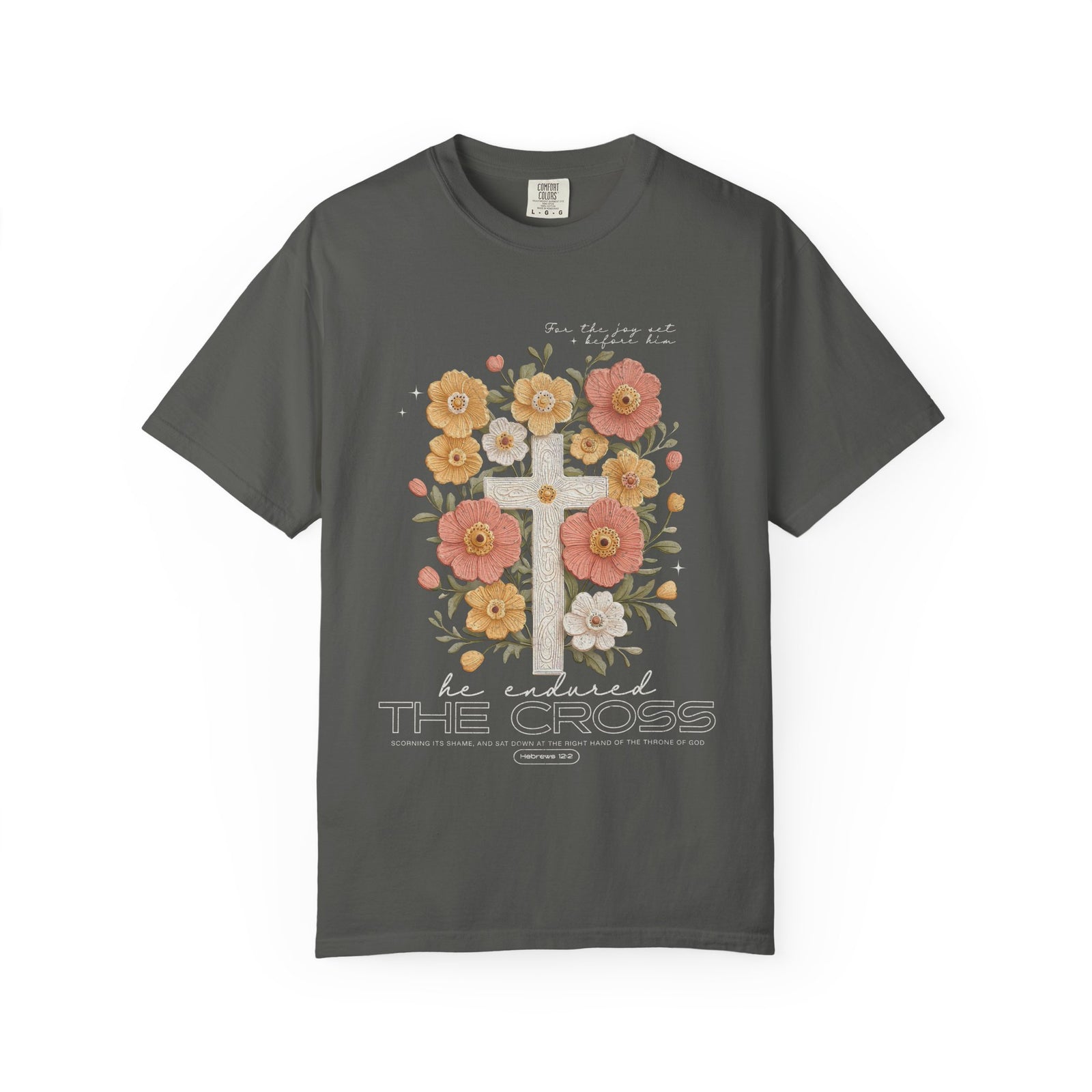 Joy Set Before Him Floral Cross T‑Shirt Christian Faith Graphic Tee