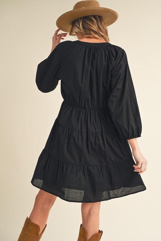 Aemi + Co Notched Balloon Sleeve Tiered Mini Dress - Sydney So Sweet
