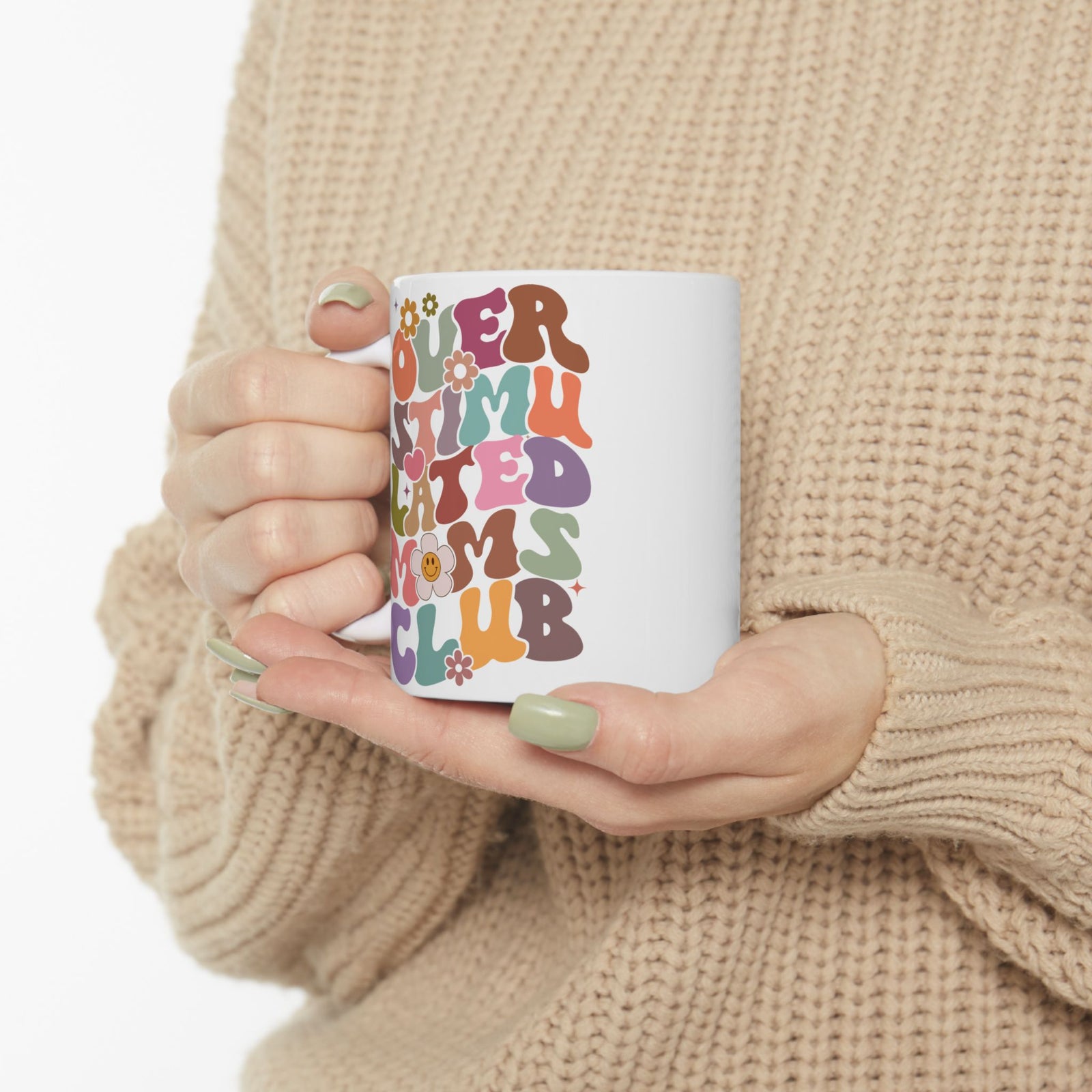 Overstimulated Moms Club Retro Rainbow Cute Ceramic Mug Coffee Cup (11oz & 15oz)