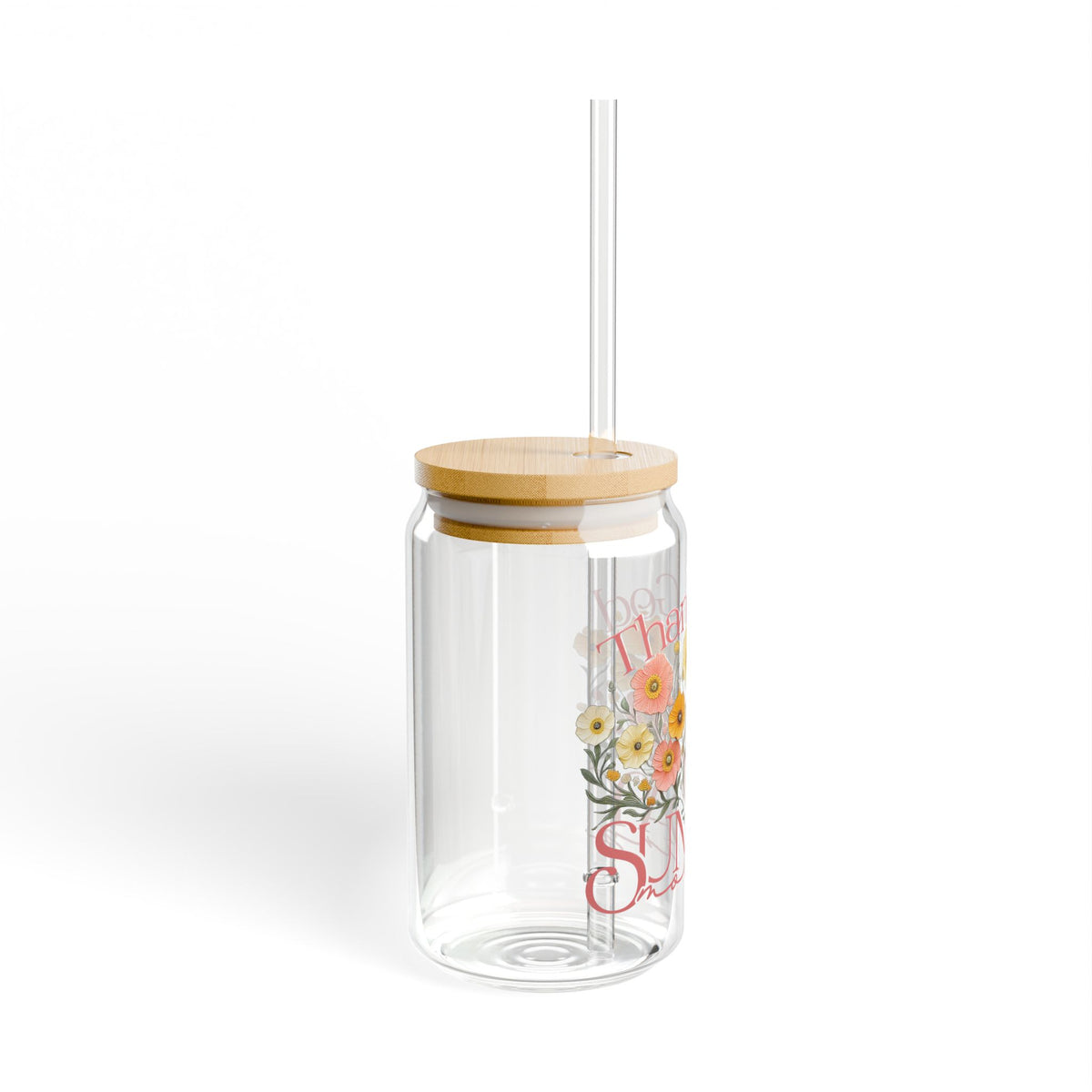 Thank God For Sunday Morning Christian Sipper Glass 16oz Reusable Drink Jar with Lid & Straw