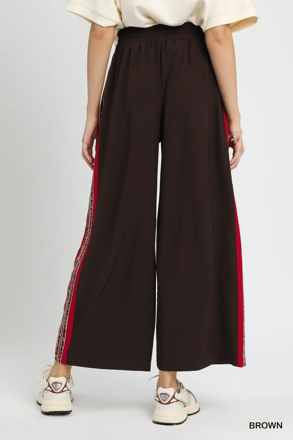 Umgee Wide Leg Pants with Contrast Side Trim - Sydney So Sweet