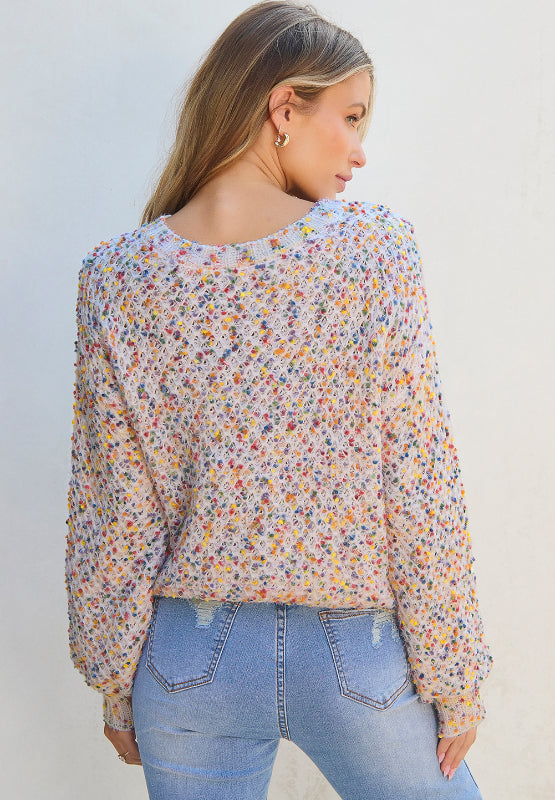 Confetti Round Neck Long Sleeve Sweater - Sydney So Sweet