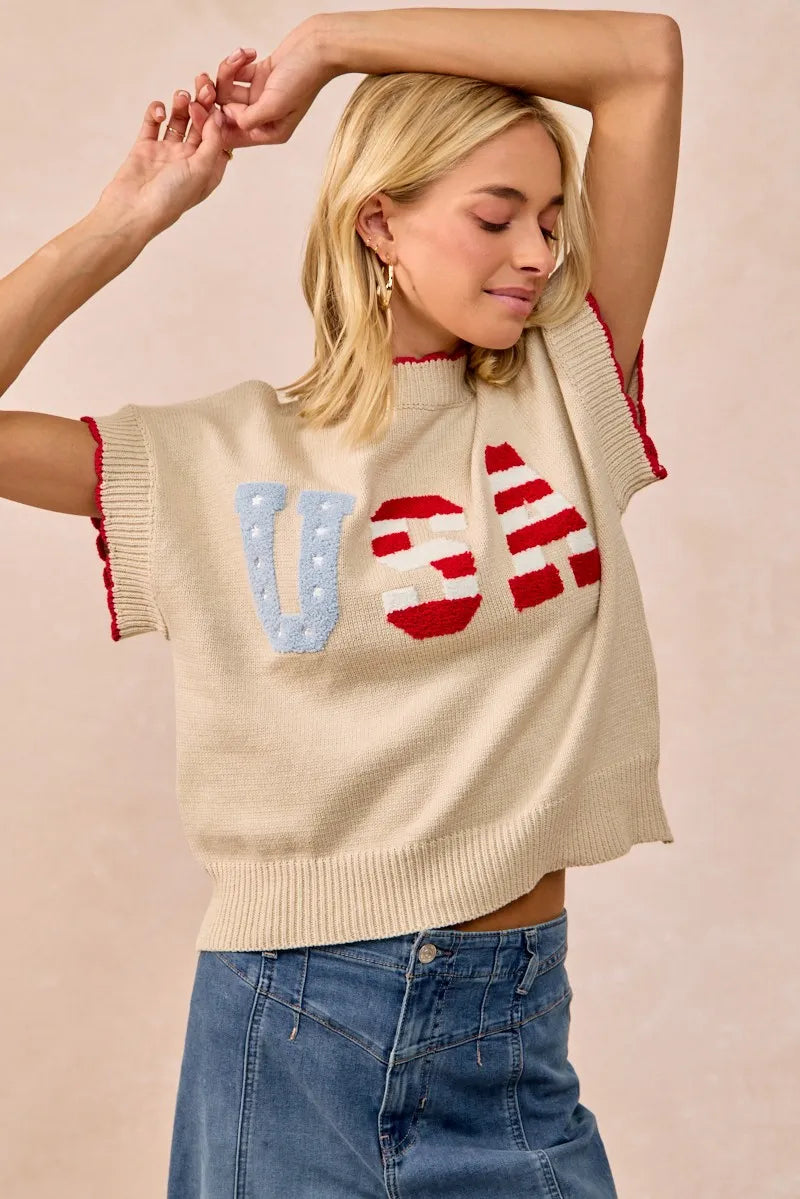BiBi USA Patchwork Sweater Vest Top With Contrast Detail - Sydney So Sweet