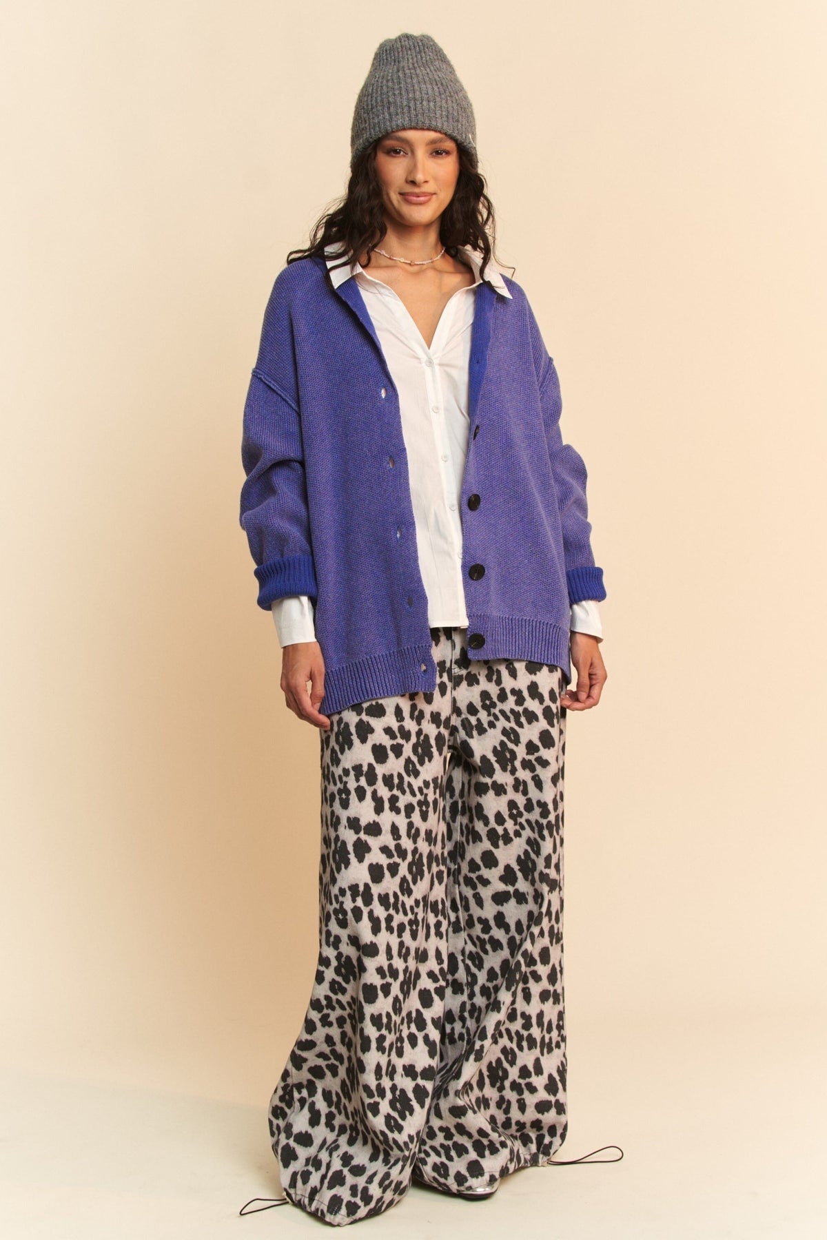 Davi & Dani Shawl Collar Ribbed Detail Button Up Cardigan - Sydney So Sweet