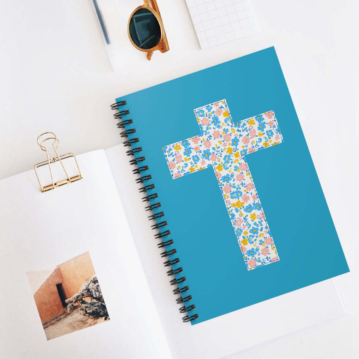 Floral Cross Spiral Notebook Christian Journal Ruled Notebook for Prayer & Notes