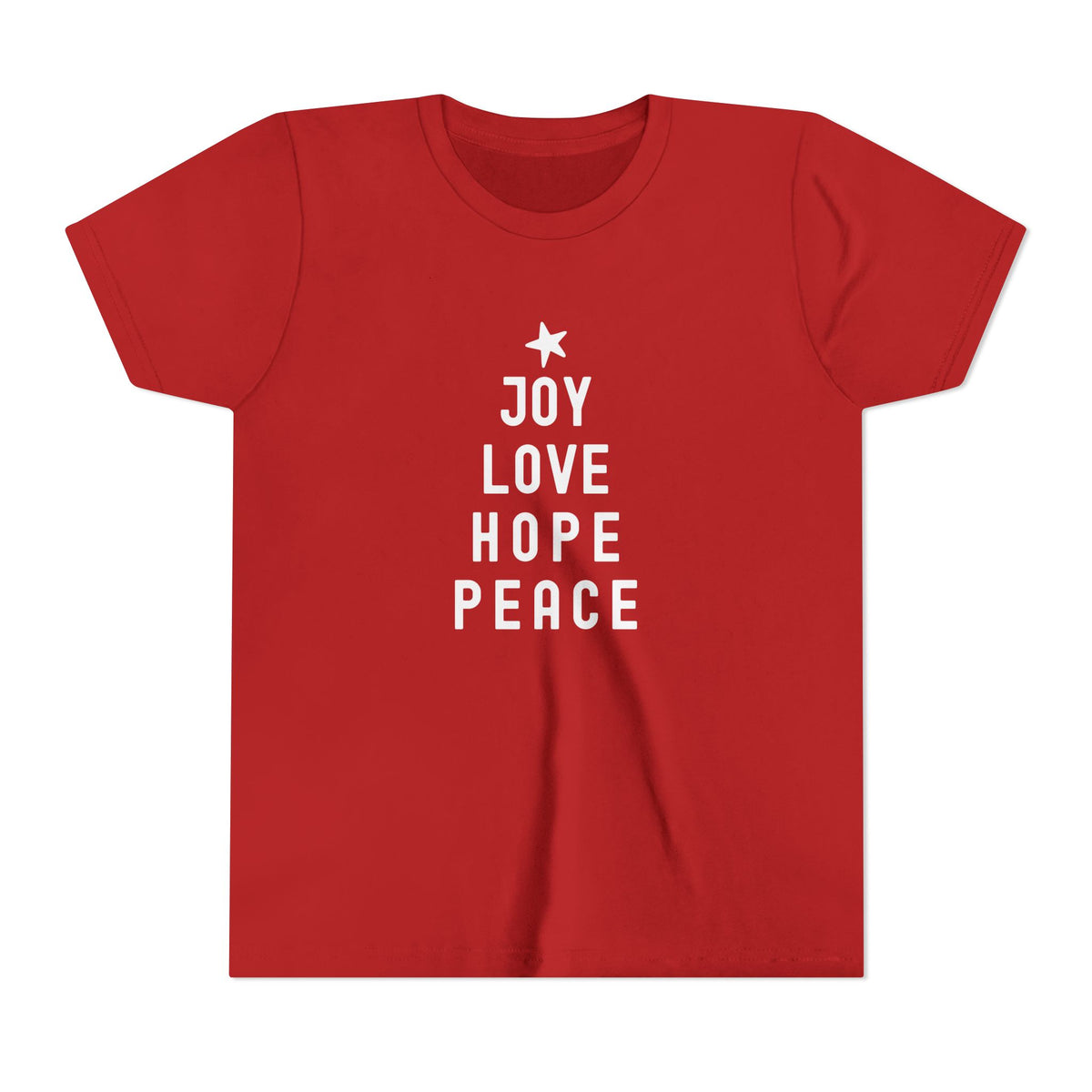 Joy Love Hope Peace Christmas Tree Graphic Youth Short Sleeve Tee - Sydney So Sweet
