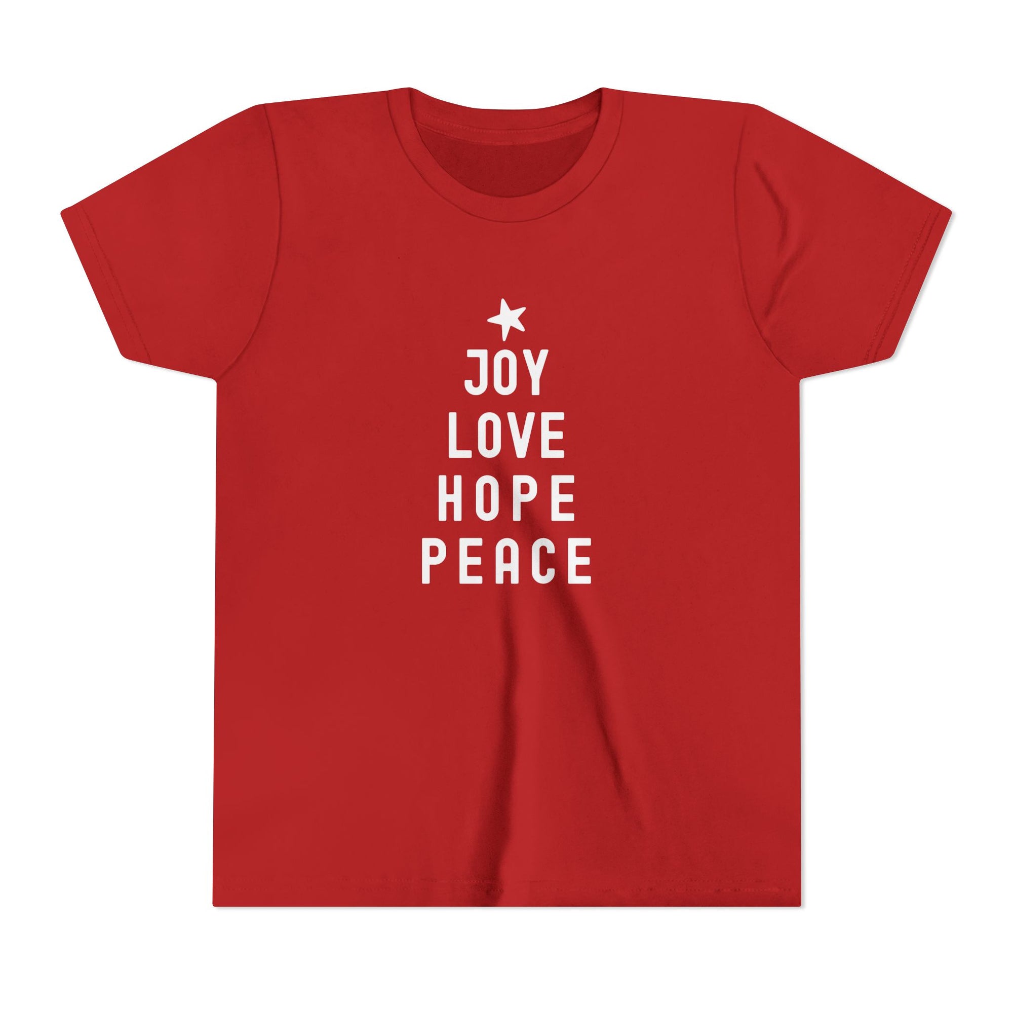 Joy Love Hope Peace Christmas Tree Graphic Youth Short Sleeve Tee - Sydney So Sweet