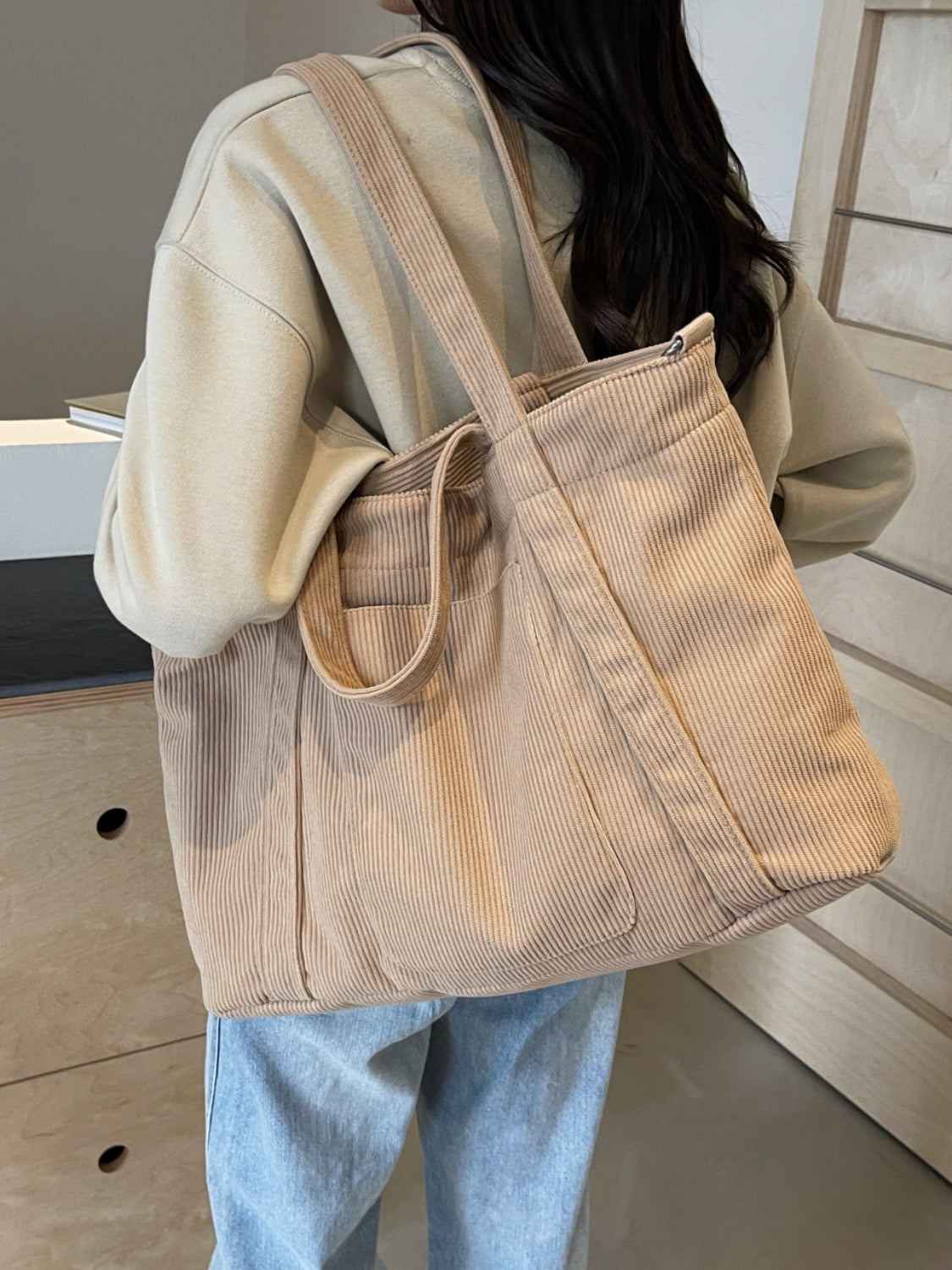 Corduroy Solid Large Tote Bag - Sydney So Sweet