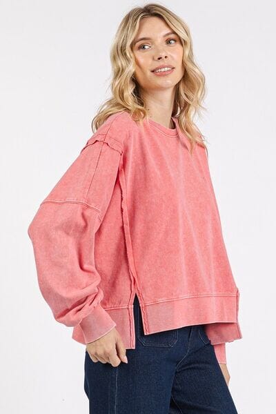 Mittoshop Side Slit Exposed Seam Round Neck Sweatshirt - Sydney So Sweet