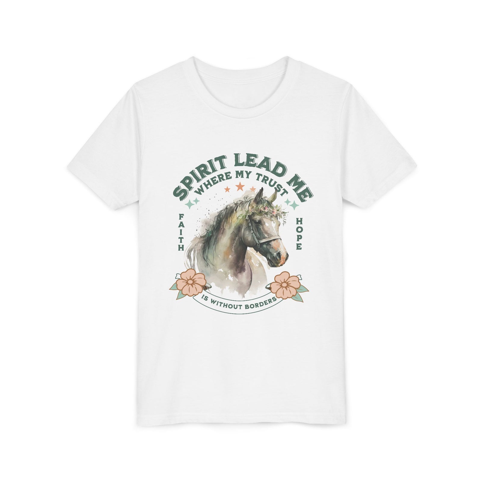 Spirit Lead Me Kids T-Shirt Floral Horse Christian Graphic Tee