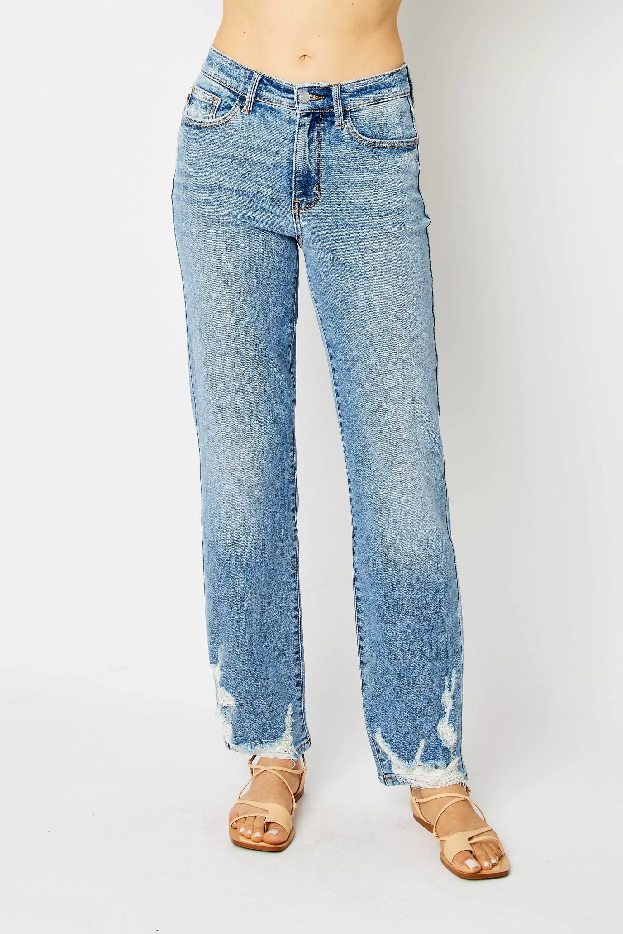 Judy Blue Full Size High Waist Straight Jeans with Heavy Destroy Plus Size - Sydney So Sweet