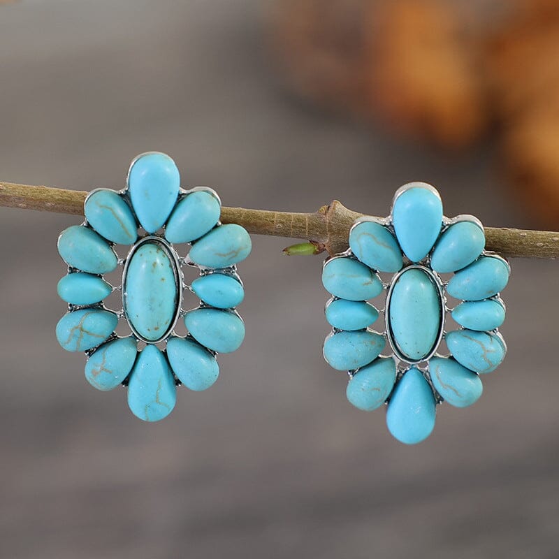 Flower Shape Artificial Turquoise Earrings - Sydney So Sweet