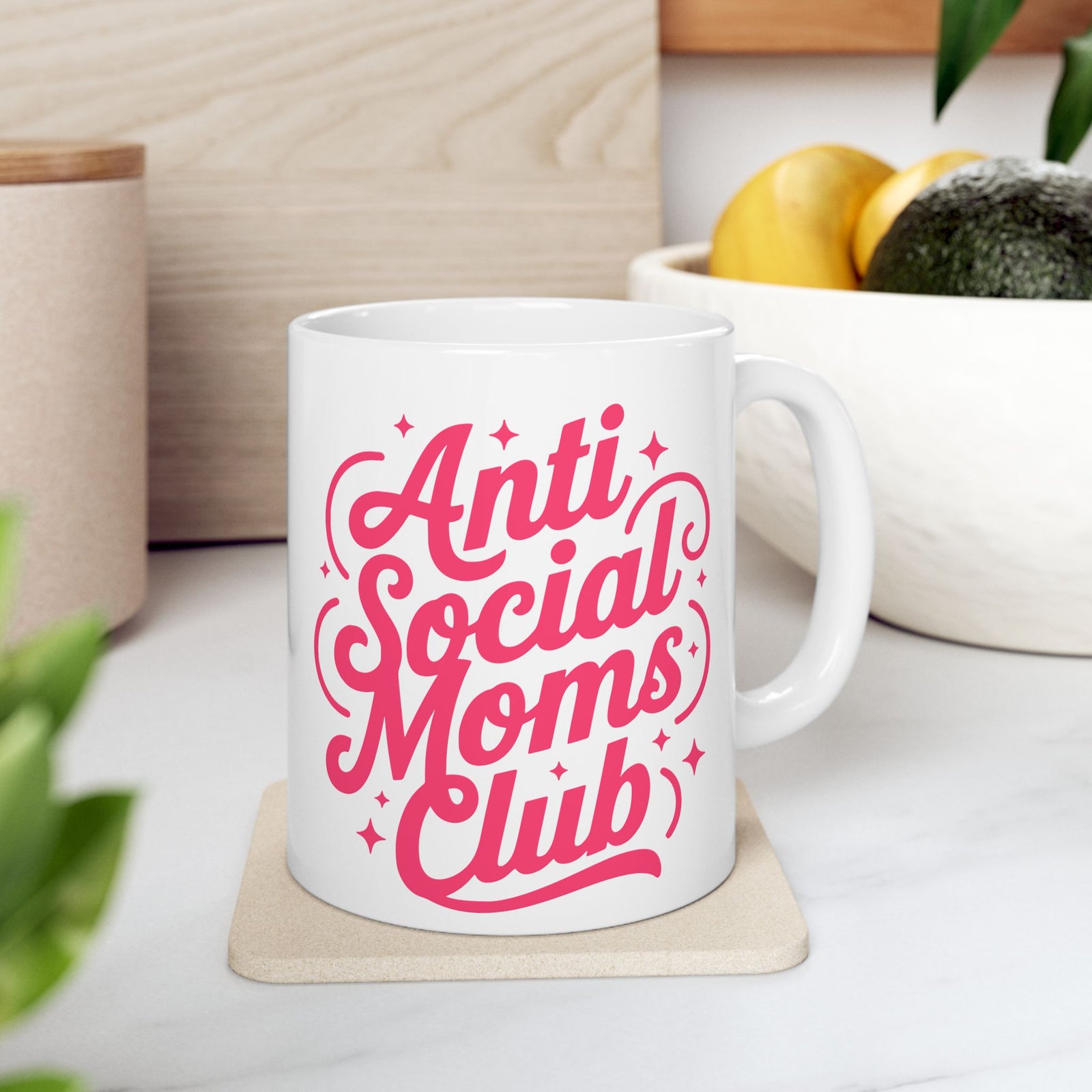 Anti-Social Moms Club Pink Script Ceramic Mug Coffee Cup (11oz & 15oz)