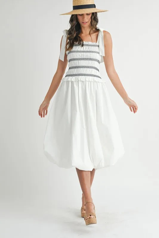MABLE Smocked Bodice Bubble Midi Dress - Sydney So Sweet