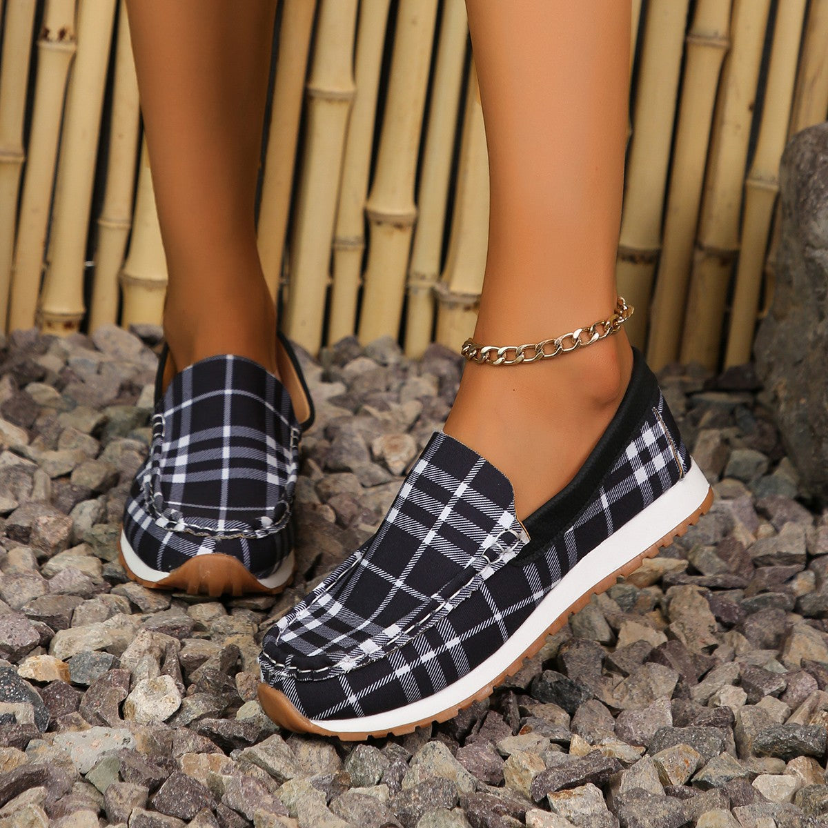 Plaid Round Toe Slip-Ons - Sydney So Sweet