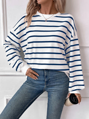 Striped Round Neck Long Sleeve Sweatshirt - Sydney So Sweet