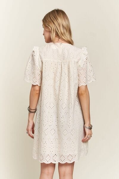 ADORA Ruffled Eyelet Round Neck Dress - Sydney So Sweet