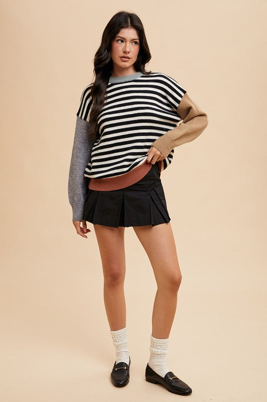 Annie Wear Striped Color Block Round Neck Sweater - Sydney So Sweet