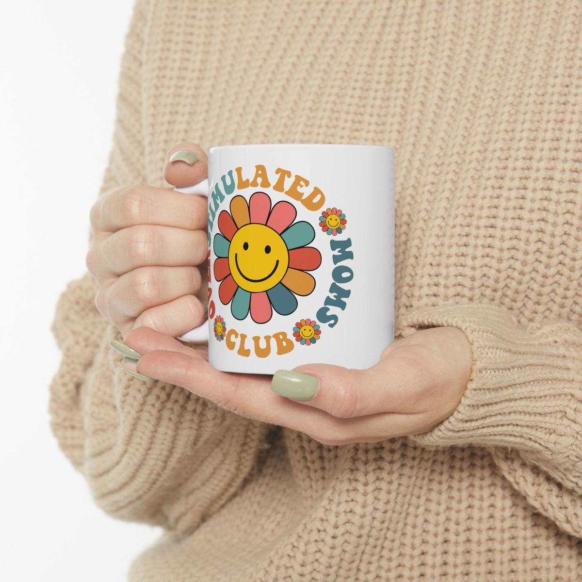 Overstimulated Moms Club Retro Flower Cute Ceramic Mug Coffee Cup (11oz & 15oz)