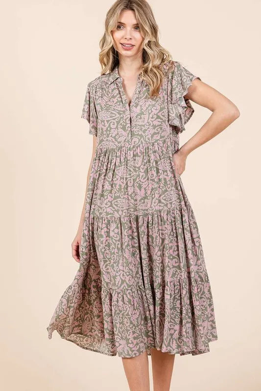 Mittoshop Abstract Print Ruffle Tier Midi Dress - Sydney So Sweet