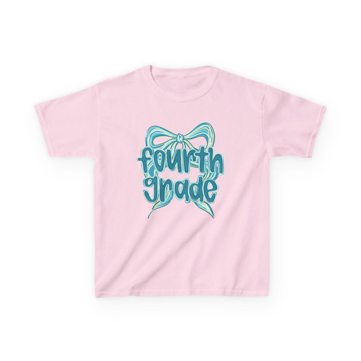 Fourth Grade Kids Tee Cute Blue Coquette Bow Back to School 4th Grade T-Shirt