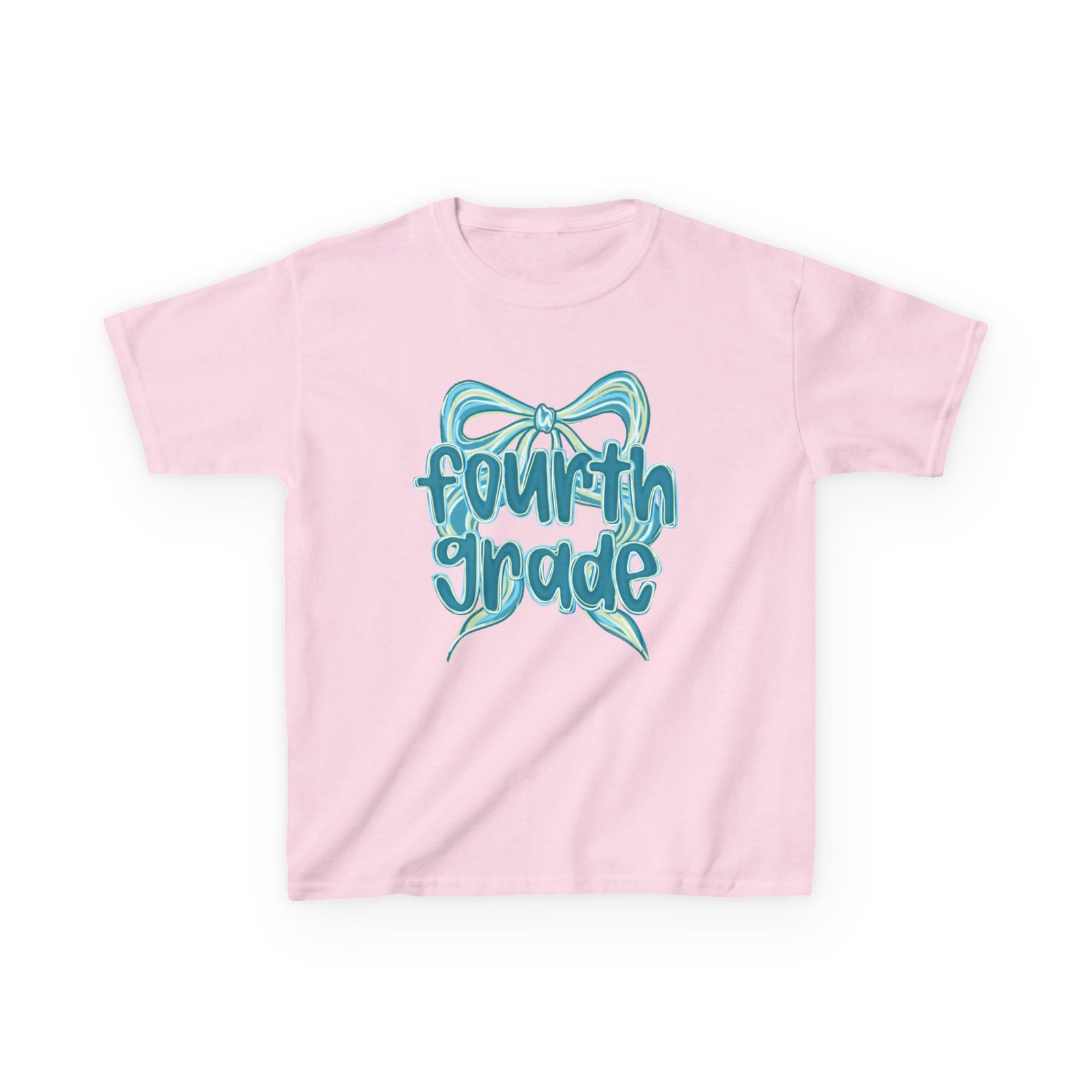 Fourth Grade Kids Tee Cute Blue Coquette Bow Back to School 4th Grade T-Shirt