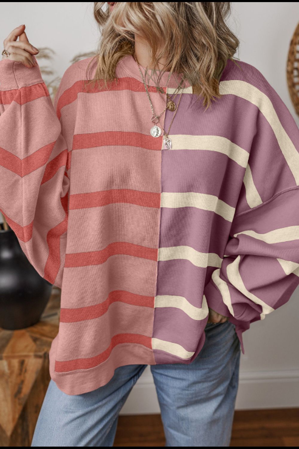 Contrast Striped Long Sleeve Sweatshirt - Sydney So Sweet