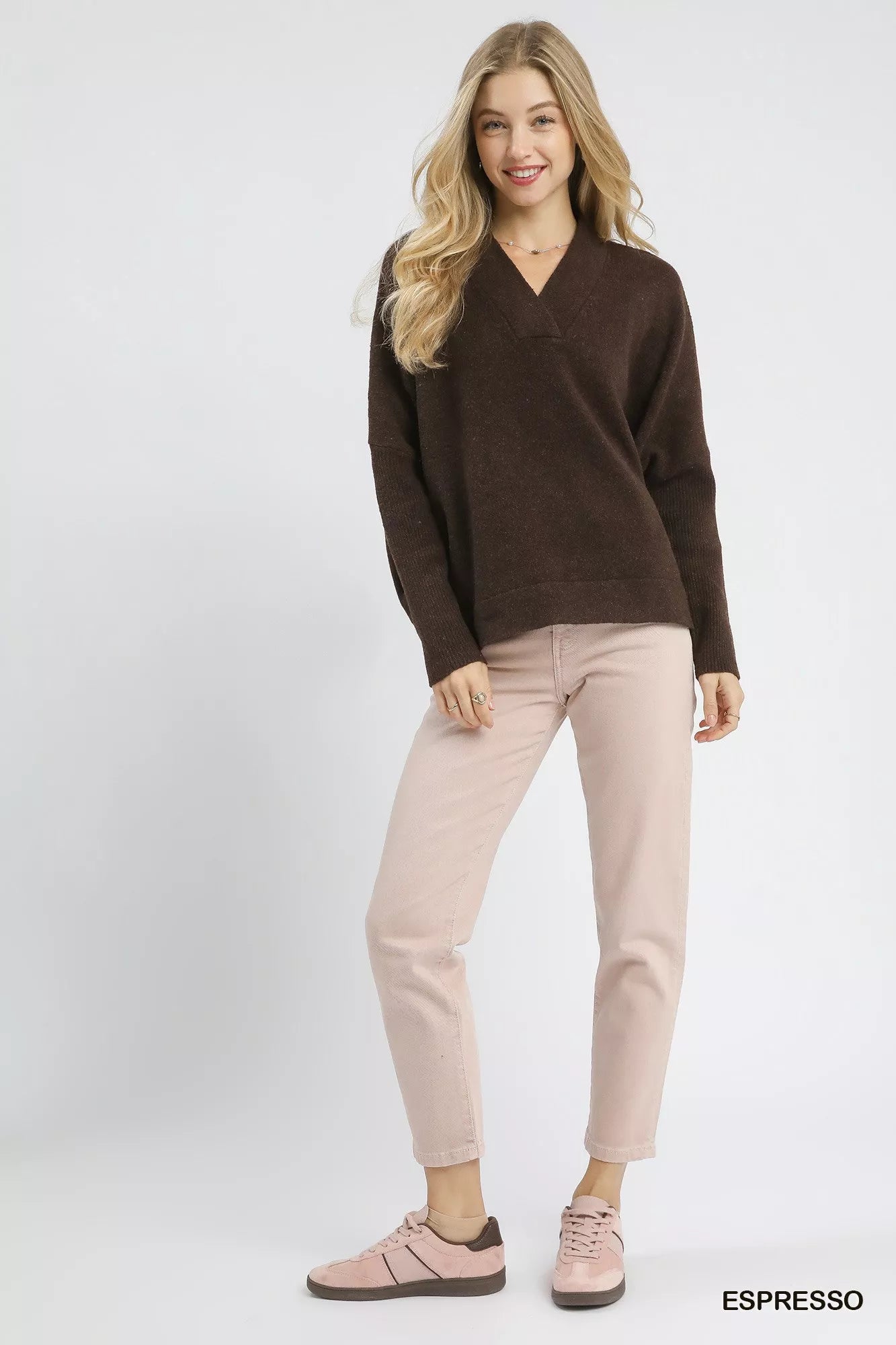 Umgee V-Neck Sweater with Wide Trim Detail - Sydney So Sweet