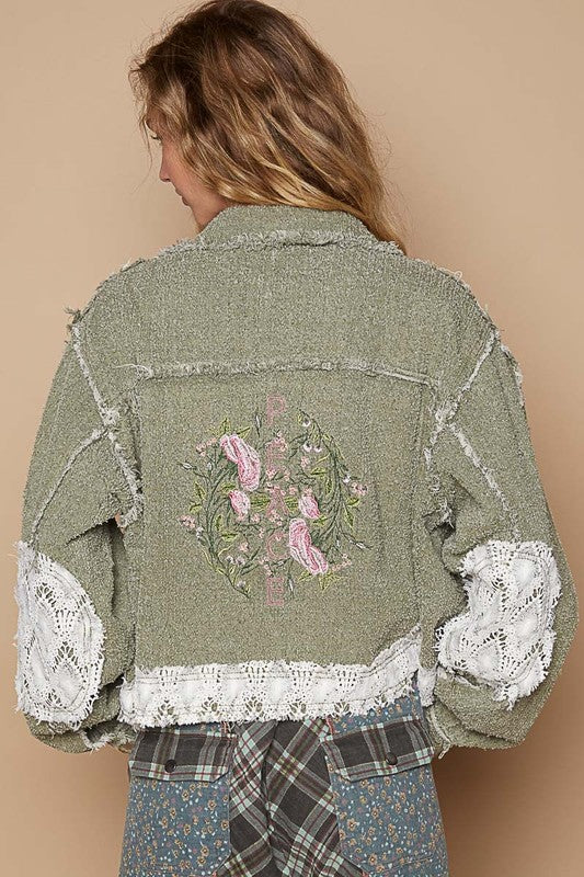 POL Crochet Patch Embroidered Button Up Jacket - Sydney So Sweet