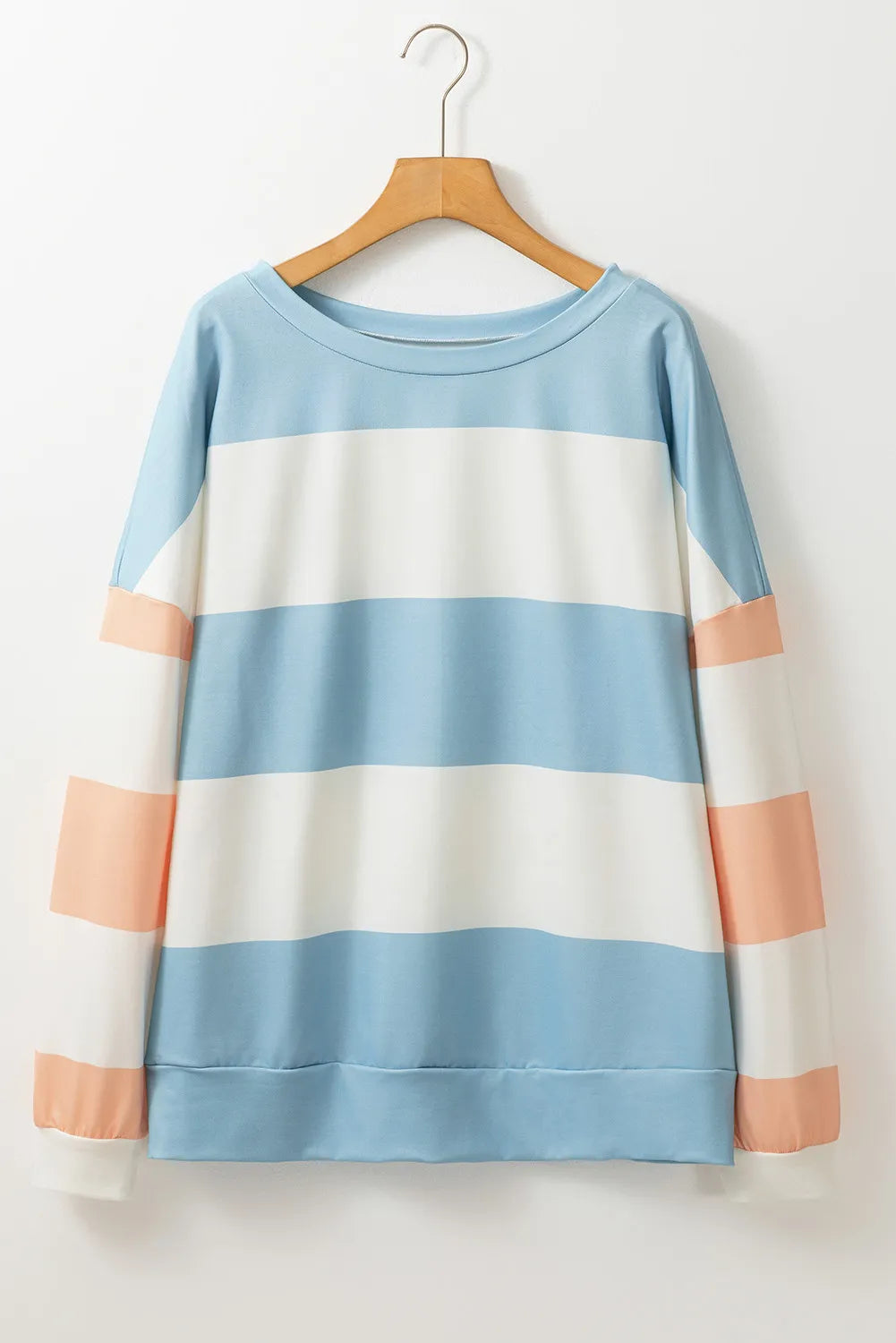 Contrast Color Block Round Neck Long Sleeve Top - Sydney So Sweet