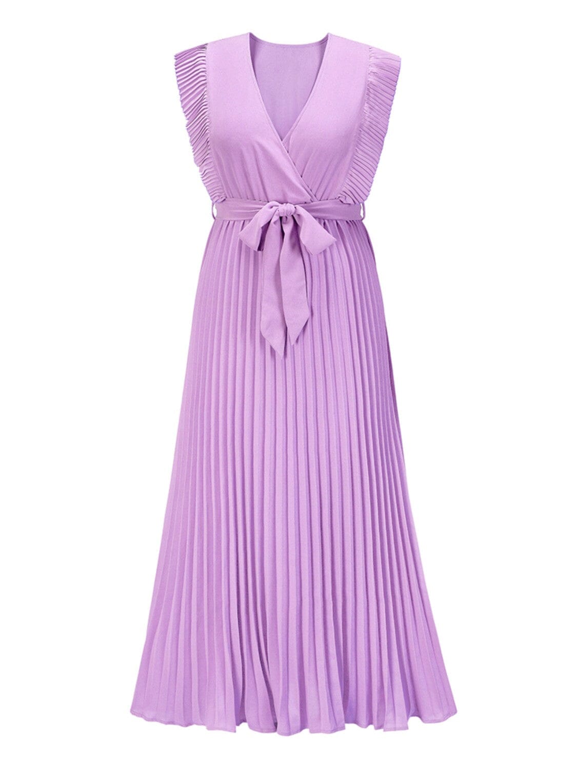 Tied Surplice Cap Sleeve Pleated Dress - Sydney So Sweet