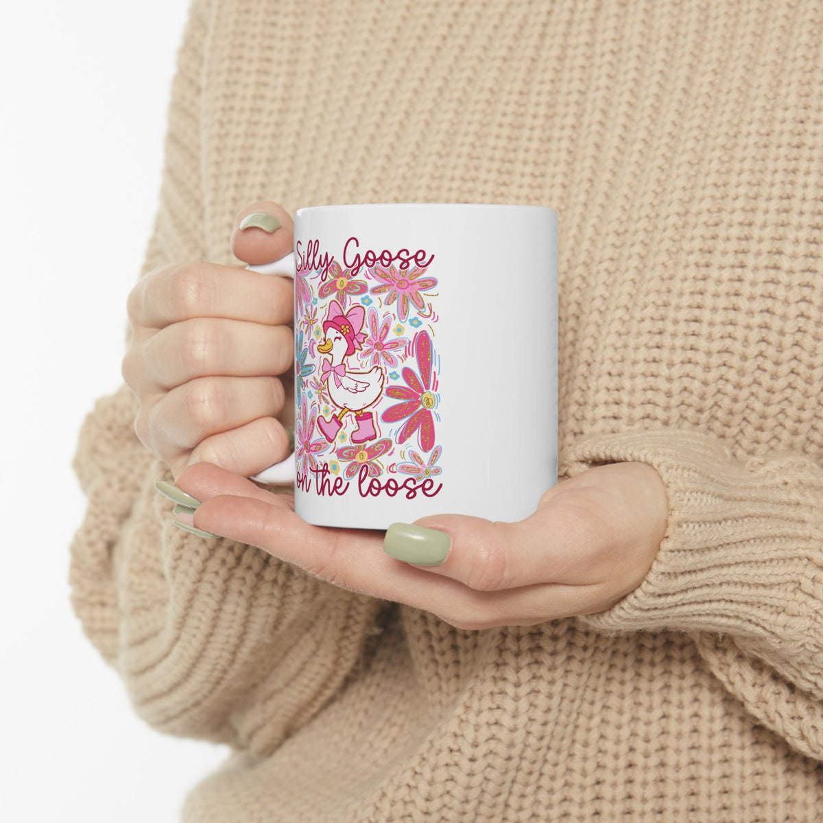 Silly Goose on the Loose Cute Floral Ceramic Mug Coffee Cup (11oz & 15oz)
