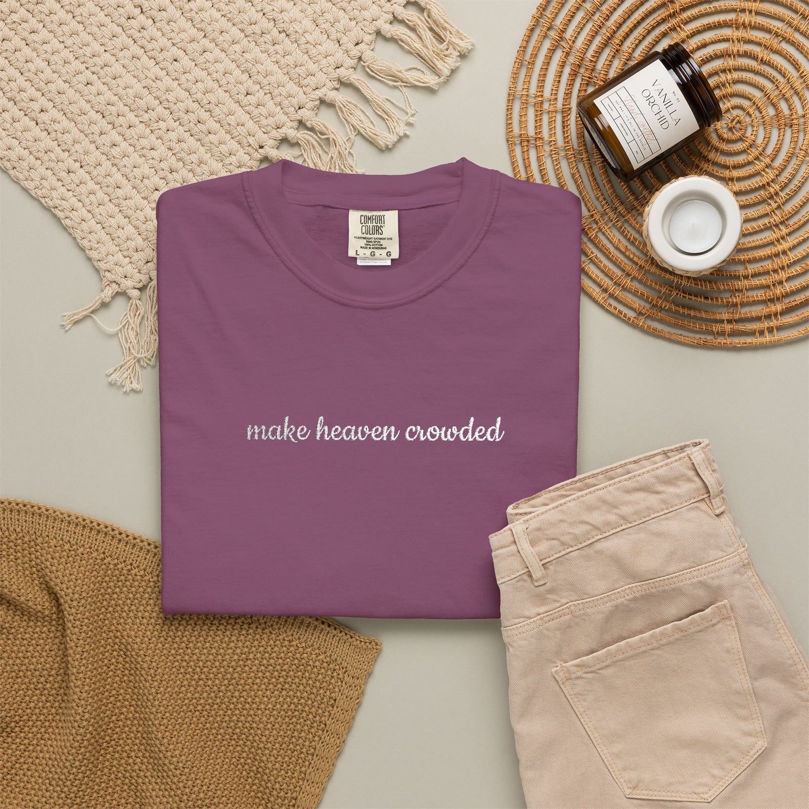 Make Heaven Crowded Embroidered Script Tee Christian T-Shirt
