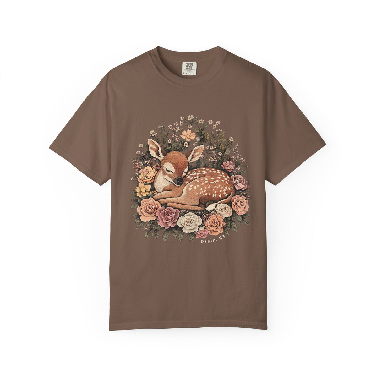 Sleeping Fawn Floral T-Shirt Psalm 23 Inspirational Christian Tee