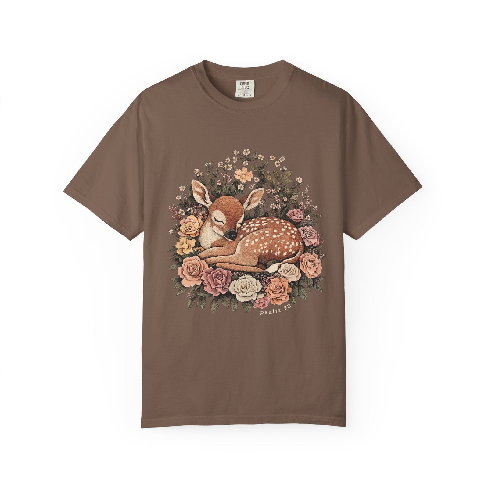 Sleeping Fawn Floral T-Shirt Psalm 23 Inspirational Christian Tee