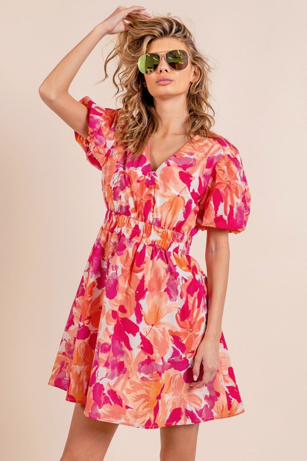 BiBi Floral V-Neck Puff Sleeve Mini Dress - Sydney So Sweet