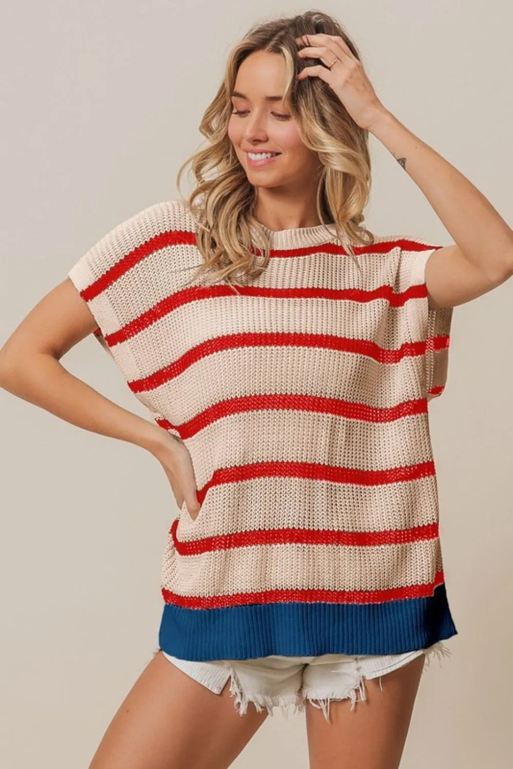 BiBi Fourth Of July Stripe Drop Shoulder Sweater - Sydney So Sweet