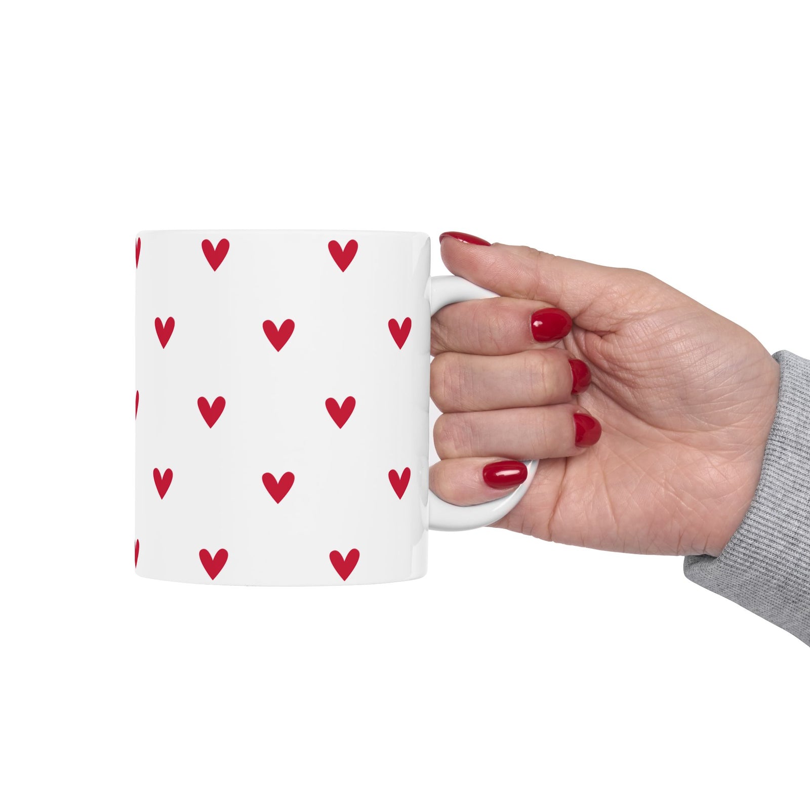 Red Heart Pattern Ceramic Mug — Cute Valentine Coffee Cup (11oz & 15oz)