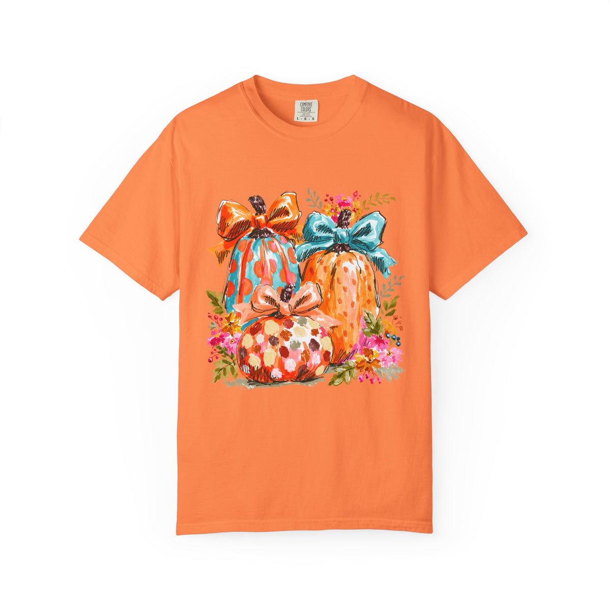 Floral Preppy Coquette Fall Pumpkin T-Shirt Cute Watercolor Graphic Tee