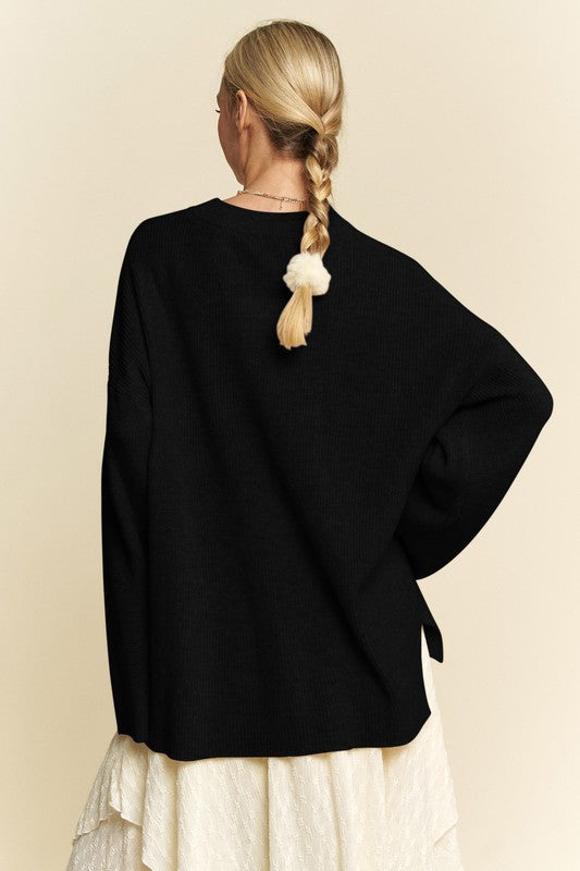 Davi & Dani High-Low Round Neck Drop Shoulder Sweater - Sydney So Sweet