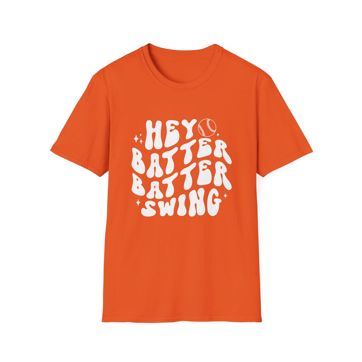 Hey Batter Batter Swing Baseball or Softball Retro Font Graphic T-Shirt Sports Tee (12 Team Colors)
