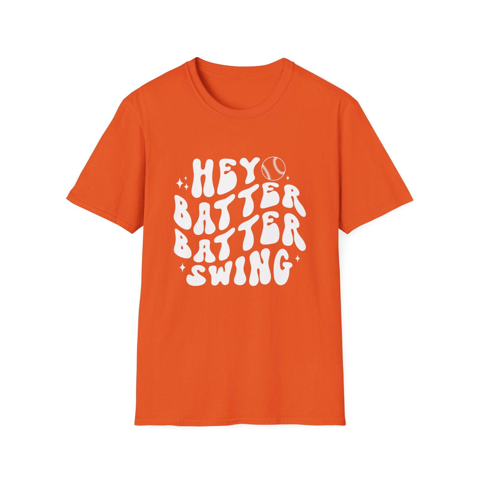Hey Batter Batter Swing Baseball or Softball Retro Font Graphic T-Shirt Sports Tee (12 Team Colors)
