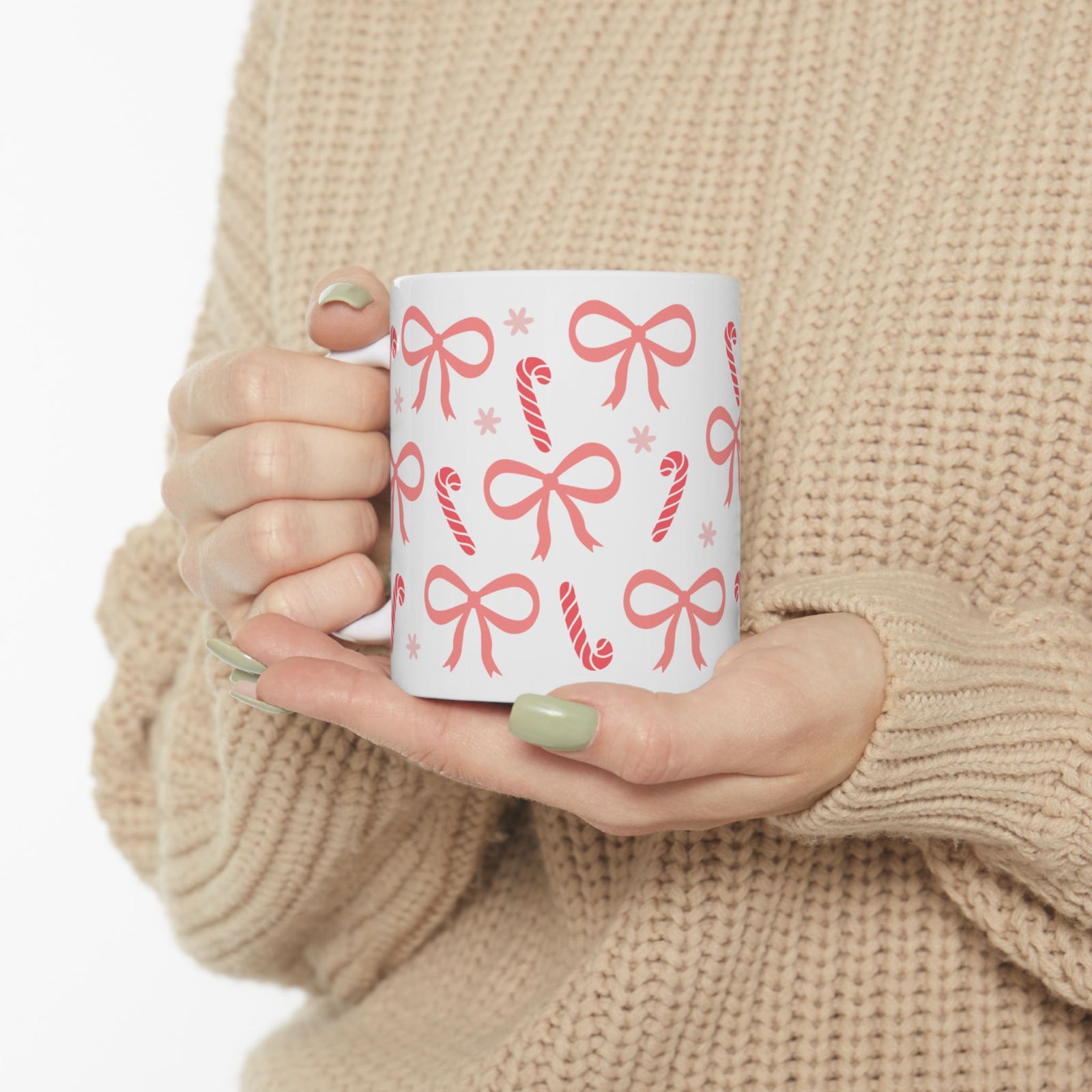 Candy Cane Coquette Christmas Ceramic Mug Coffee Cup (11oz & 15oz)